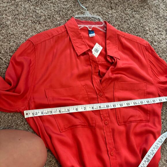 NWT Women’s Old Navy Tie Waist Button Up Shirt Dress Sz M Lava - Picture 6 of 16
